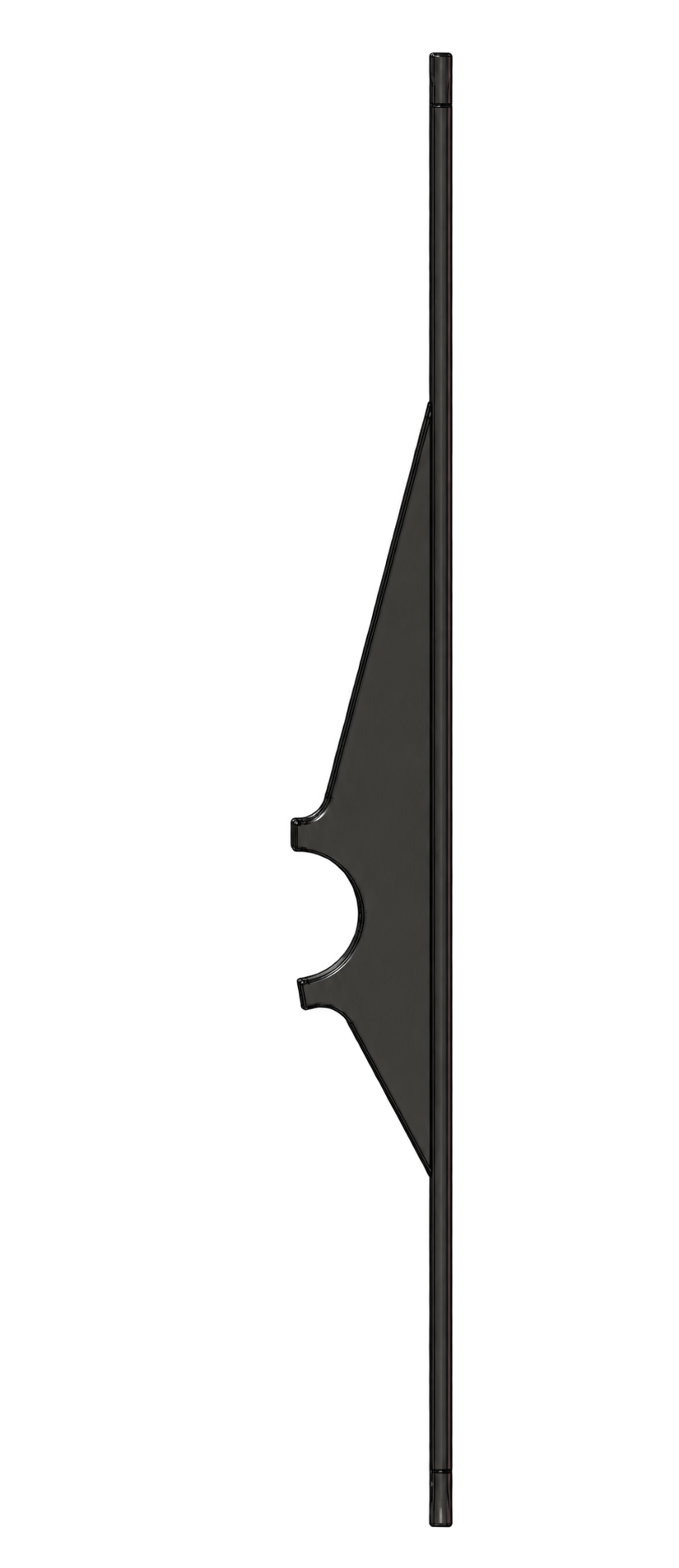 Side-profile CAD view of the headrest backplate and projecting reinforcement geometry.